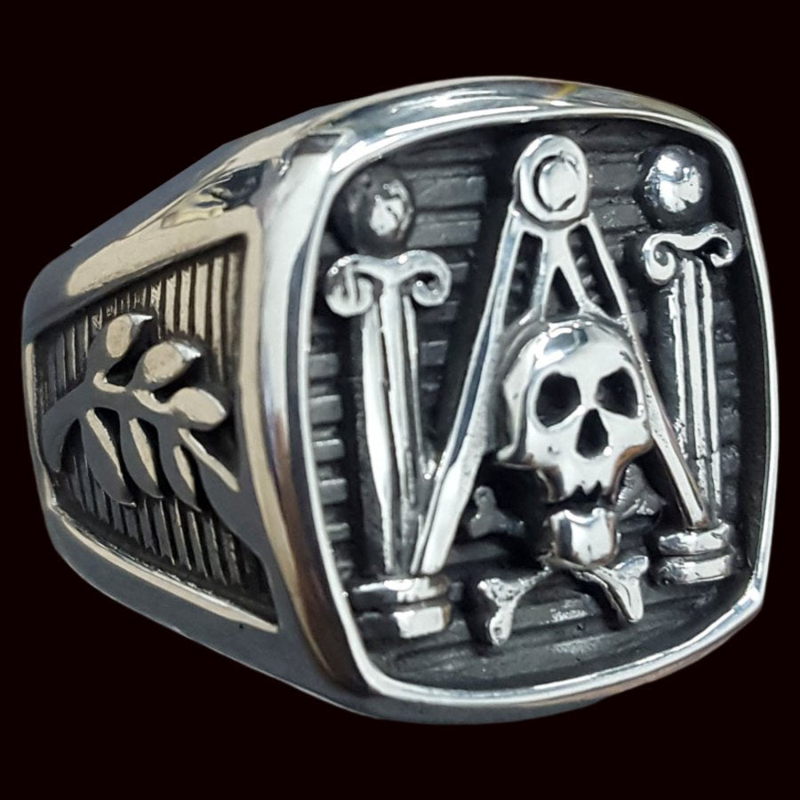 Masonic Skull Column Ring in Silver, 1.7 cm, 16 gr, Art. 78 - Bricks Masons