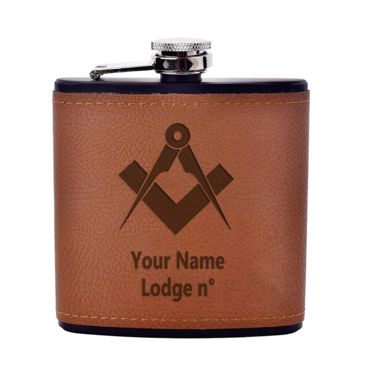 Master Mason Blue Lodge Flask - Leather & Stainless Steel