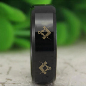 Master Mason Blue Lodge Ring - Reverse Comfort Fit Tungsten Personalizable - Bricks Masons