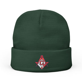 Master Mason Blue Lodge Canada Jurisdiction Beanie - Knit Embroidery Canada Mason Square & Compass G - Bricks Masons