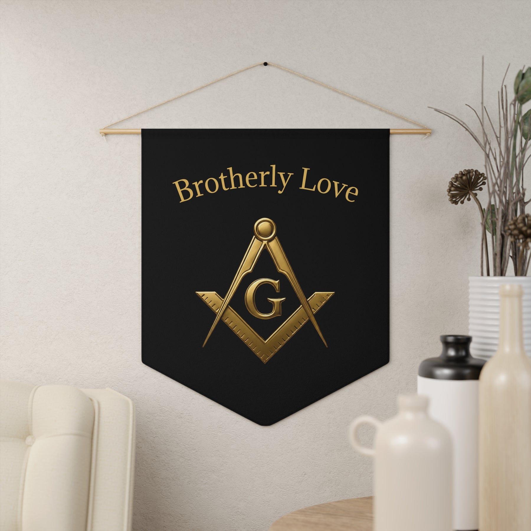 Master Mason Blue Lodge Pennant - Square & Compass G with Brotherly Love Motto - Bricks Masons