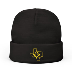 Master Mason Blue Lodge Beanie - Knit Embroidery Gold Square & Compass G Texas Mason - Bricks Masons