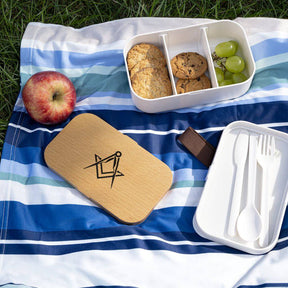 Master Mason Blue Lodge Lunch Box - Wooden Lid with Square & Compass