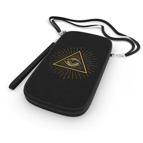 Eye of Providence Passport Wallet - Gold & Black With Shoulder & Wrist Strap - Bricks Masons