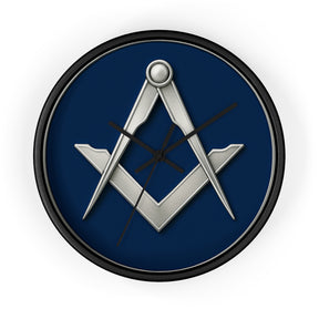 Master Mason Blue Lodge Clock - Minimalist Square & Compass in Wooden Frame - Bricks Masons