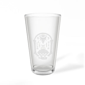 Master Mason Blue Lodge Pint Glass - Checkered Floor Pillars All-Seeing Eye & Tools - Bricks Masons