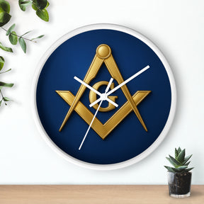 Master Mason Blue Lodge Clock - S & C Emblem on Elegant Wooden Frame - Bricks Masons