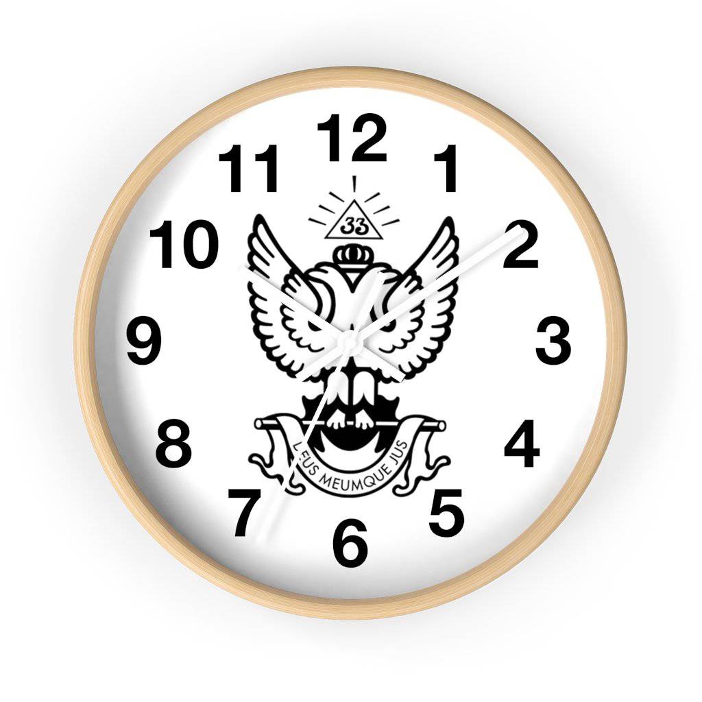 33rd Degree Scottish Rite Clock - Wings Up Wooden Frame