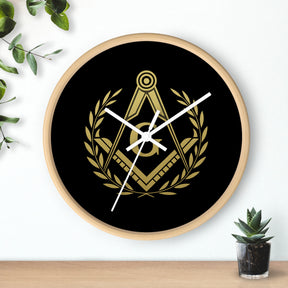 Master Mason Blue Lodge Clock - Wreath with Square & Compass G in Wooden Frame - Bricks Masons