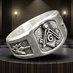 Masonic Master Degree Silver Ring Freemasonry 7 Gr 1.5 Cm Art 892 - Bricks Masons