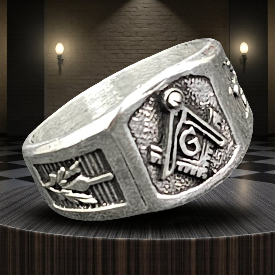 Masonic Master Degree Silver Ring Freemasonry 7 Gr 1.5 Cm Art 892 - Bricks Masons
