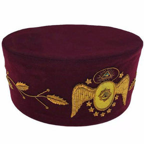 95th Degree Memphis Misraim Crown Cap - Maroon Velvet Hand Embroidery - Bricks Masons