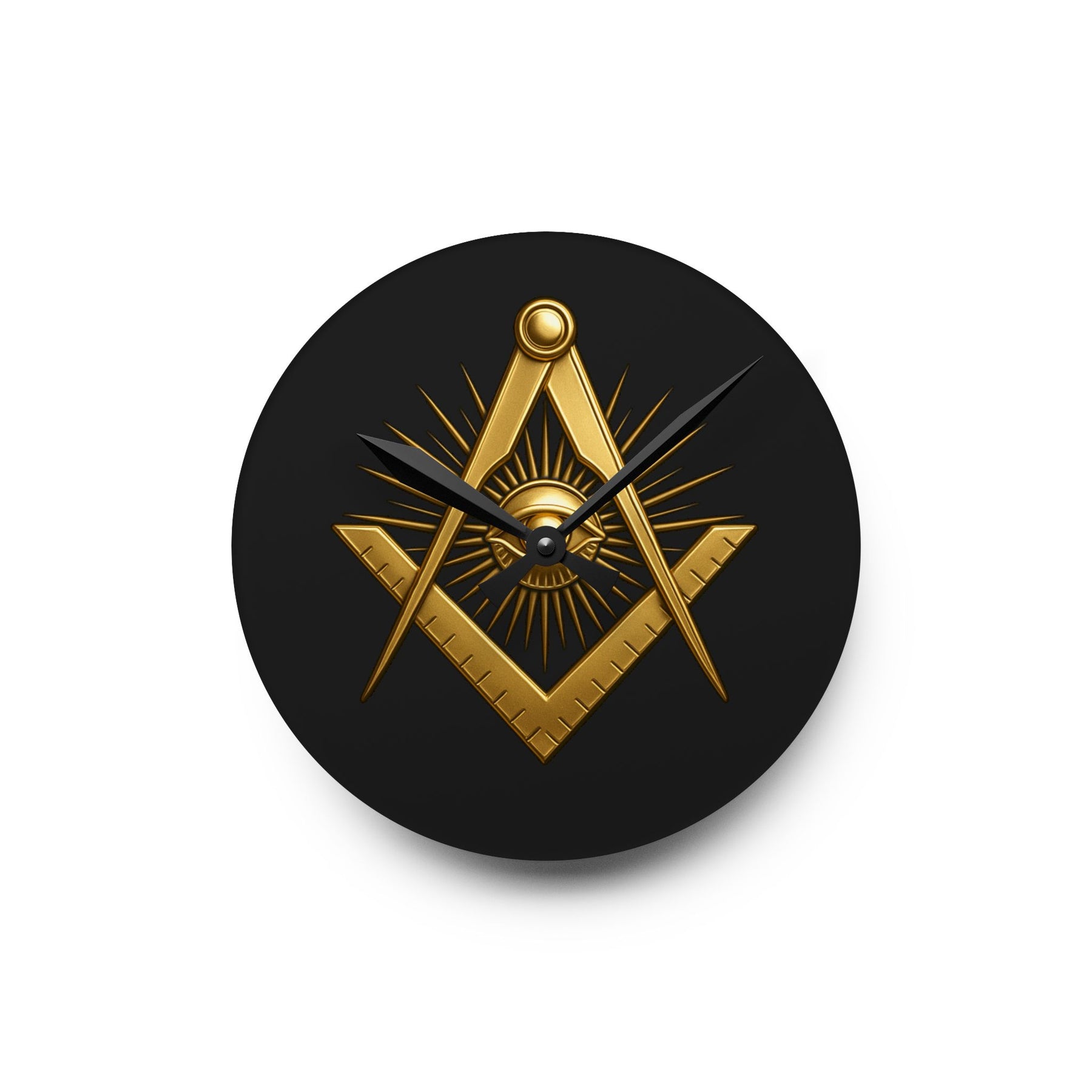 Master Mason Blue Lodge Clock - Square & Compass with All Seeing Eye on Acrylic Dial - Bricks Masons