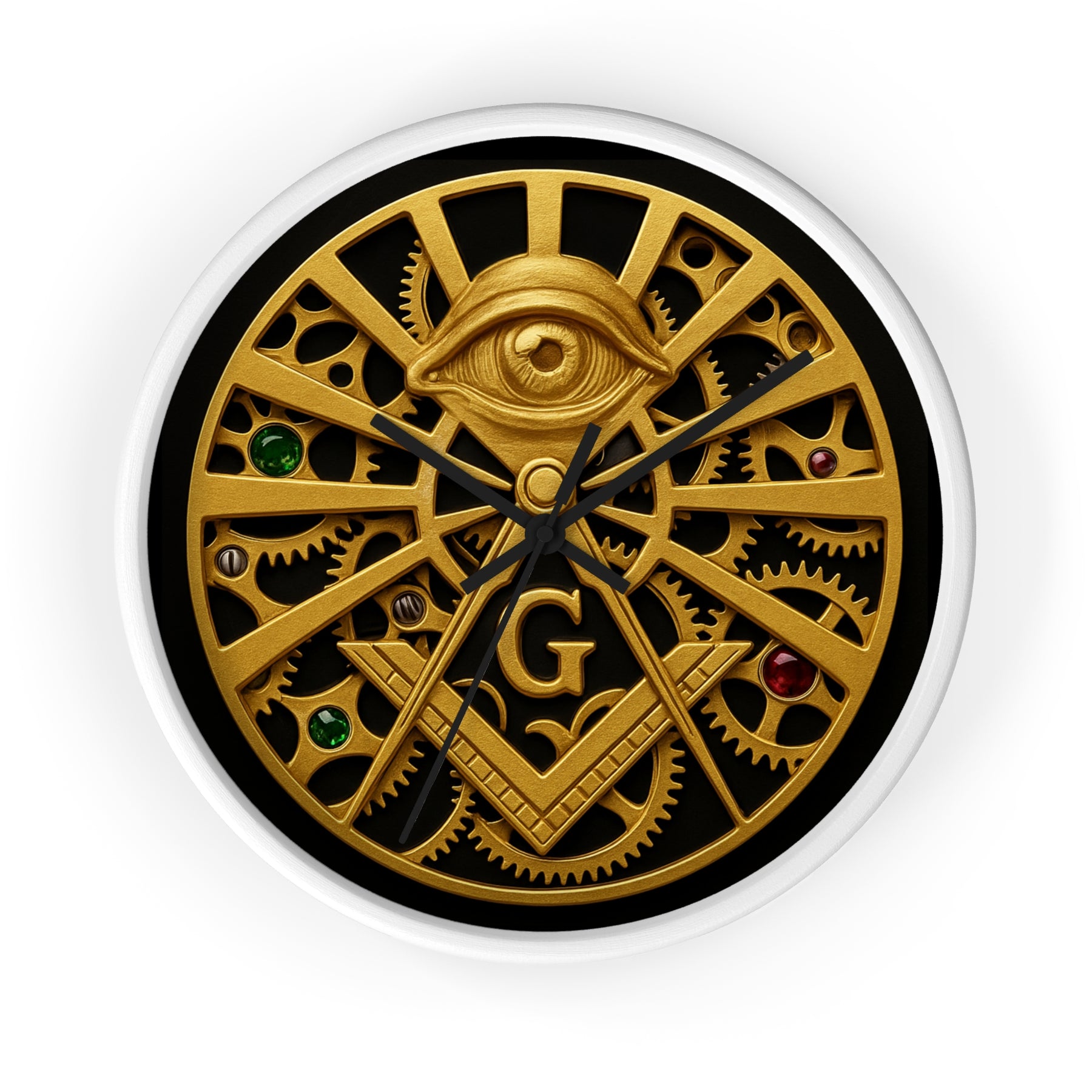 Master Mason Blue Lodge Clock - All Seeing Eye S&C Gear in Wooden Frame - Bricks Masons