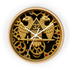 32nd Degree Scottish Rite Clock - Double Headed Eagle with Open Gear - Bricks Masons