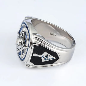 Master Mason Blue Lodge Ring - Sterling Silver S&C with Masonic Tools On The Sides