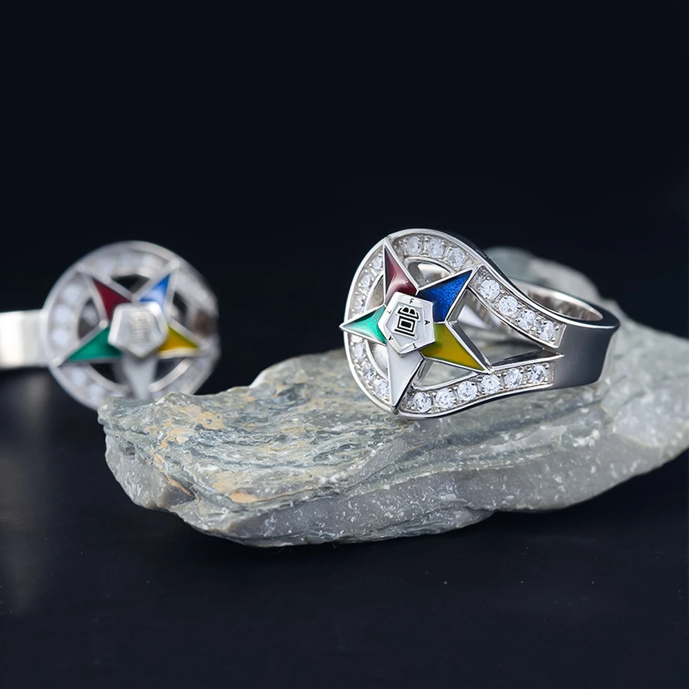 OES Ring - Colorful Star with Altar and Open Bible - Bricks Masons