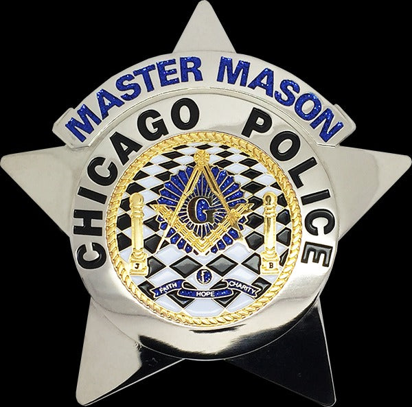 Master Mason Blue Lodge Badge - Chicago Police 5 Point Star - Bricks Masons