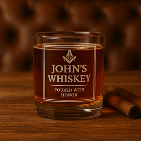 Master Mason Blue Lodge Whiskey Glass - Poured with Honor S&C G with Personalization