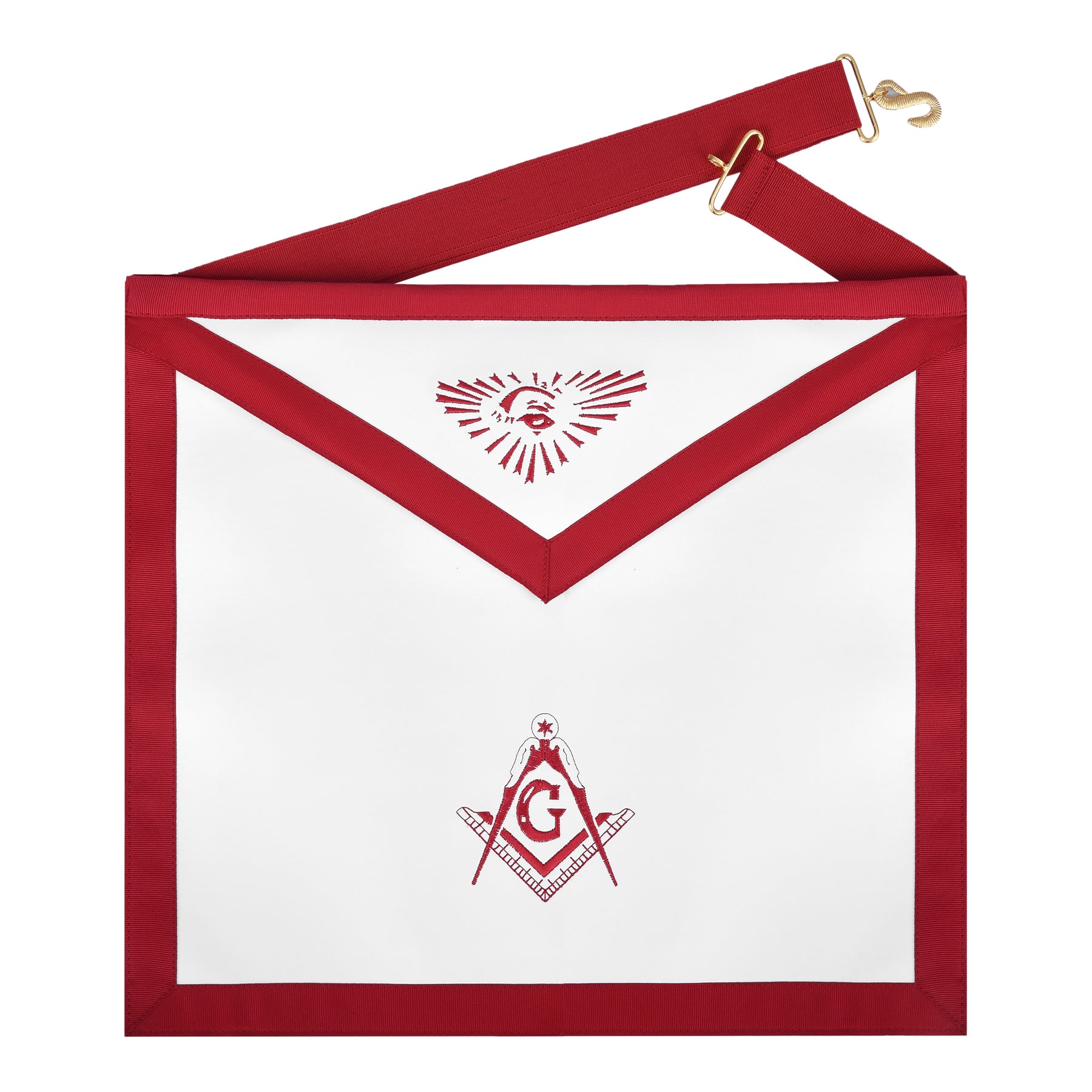 Master Mason Blue Lodge Apron - White & Red With Red Ribbon Borders