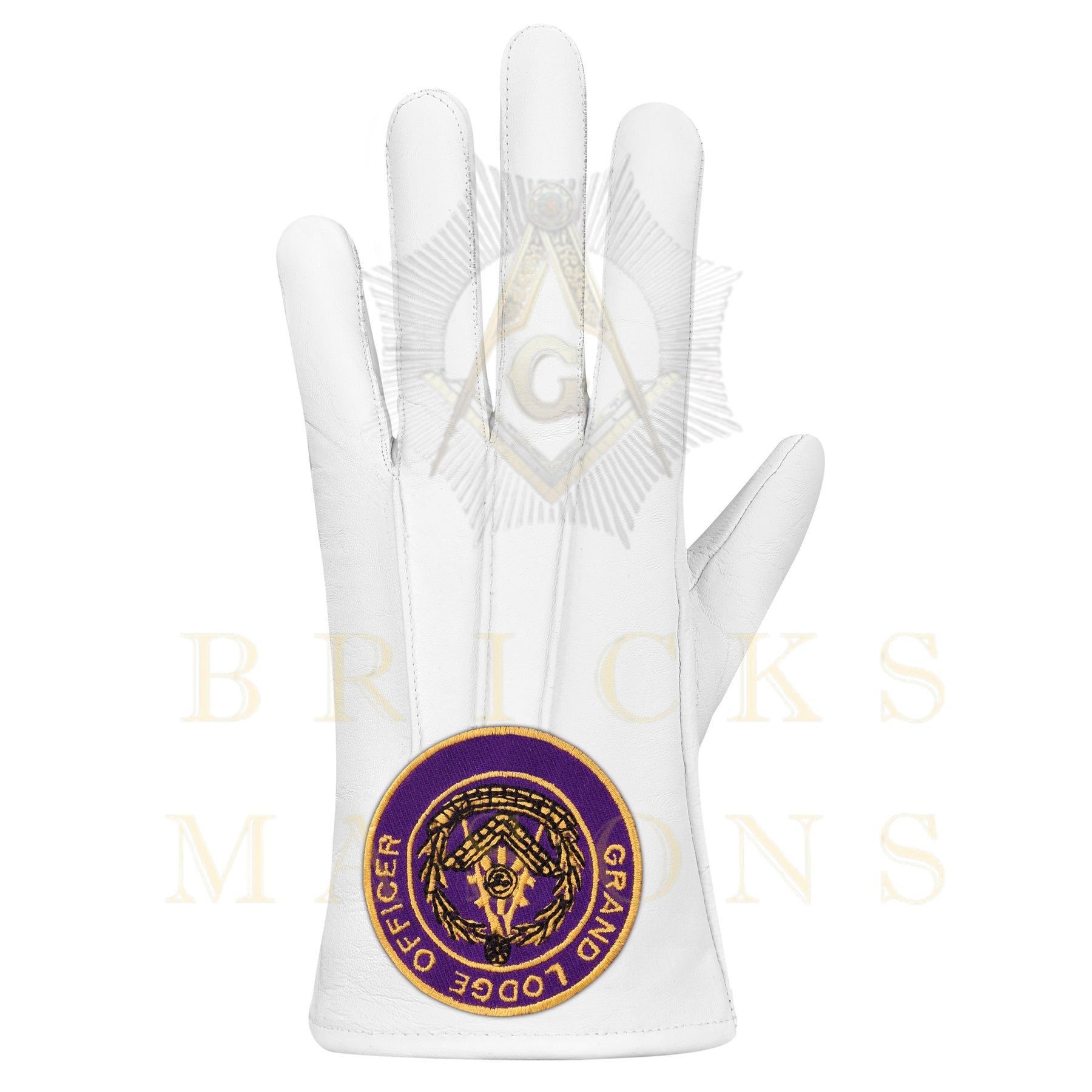 Past Grand Master Blue Lodge Gloves - White Leather Grand Lodge Officer - Bricks Masons
