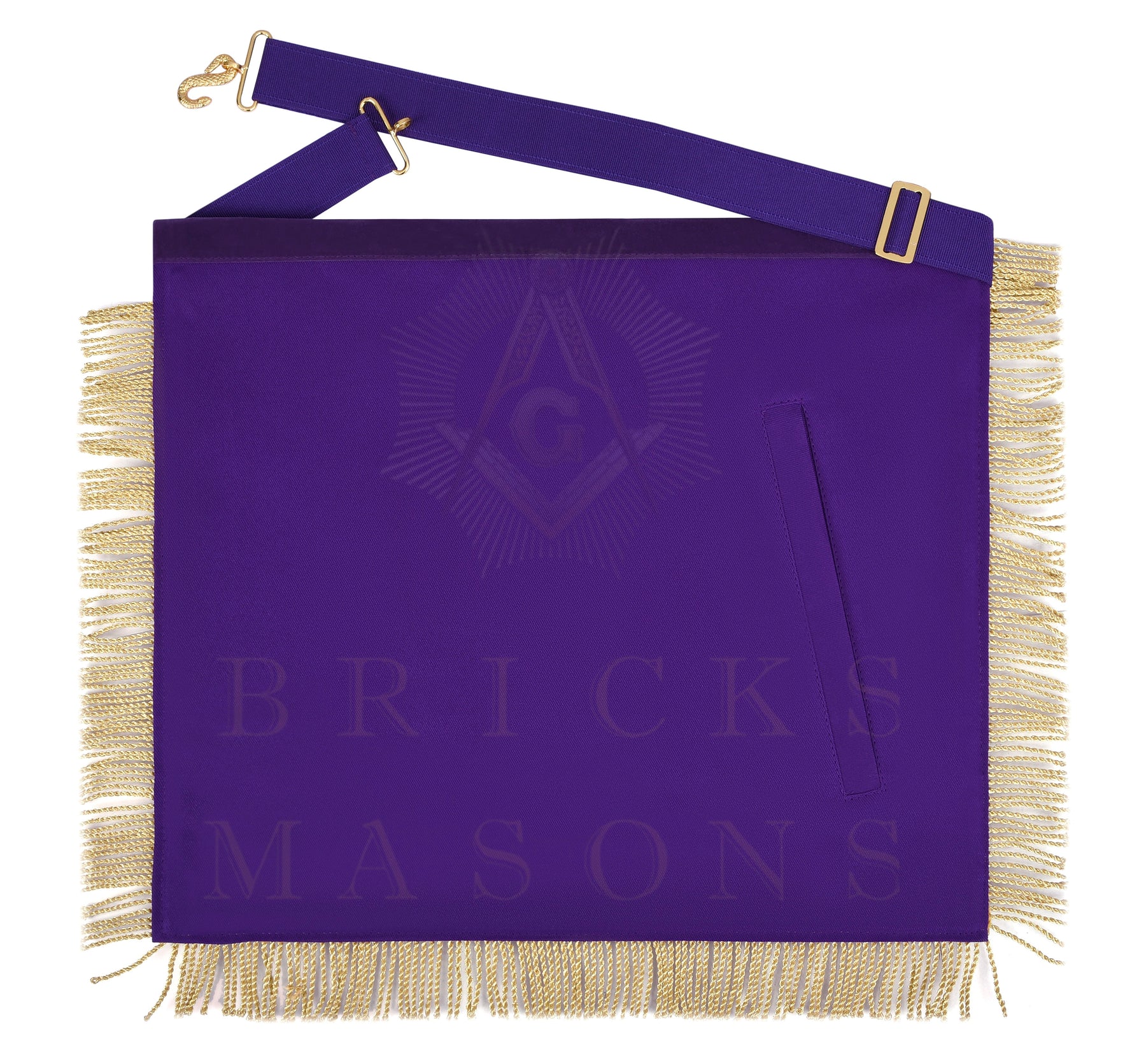 Grand Master Blue Lodge Apron - Customizable Emblem Premium Quality Purple Velvet Gold Bullion & Fringe - Bricks Masons