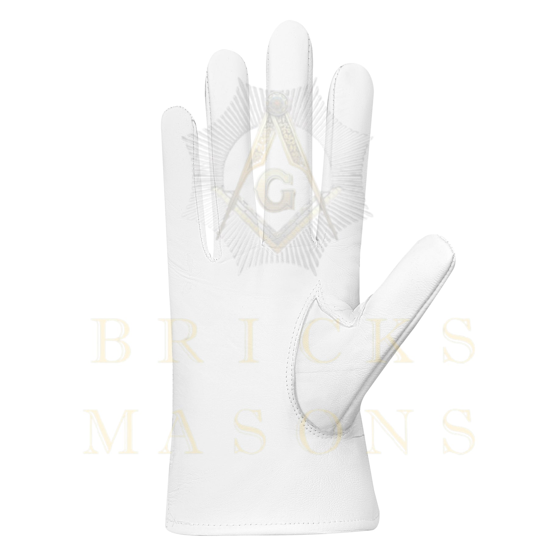 33rd Degree Scottish Rite Gloves - White Leather Eagle Patch Wings Up - Bricks Masons