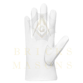 14th Degree Scottish Rite Gloves - White Leather Central Jurisdiction - Bricks Masons