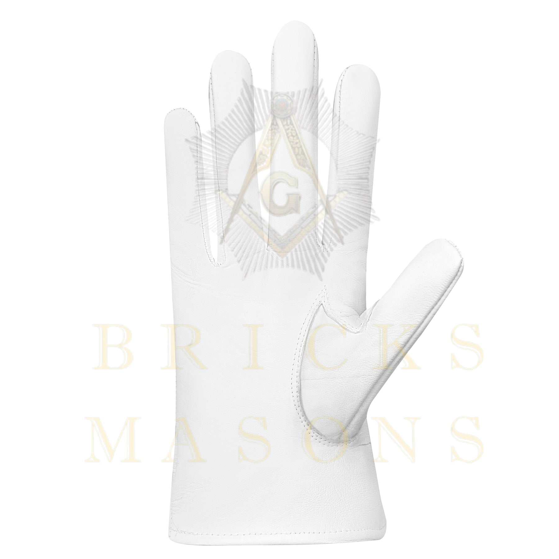 Master Mason Blue Lodge Gloves - White Leather Circular Red Square & Compass G Patch - Bricks Masons