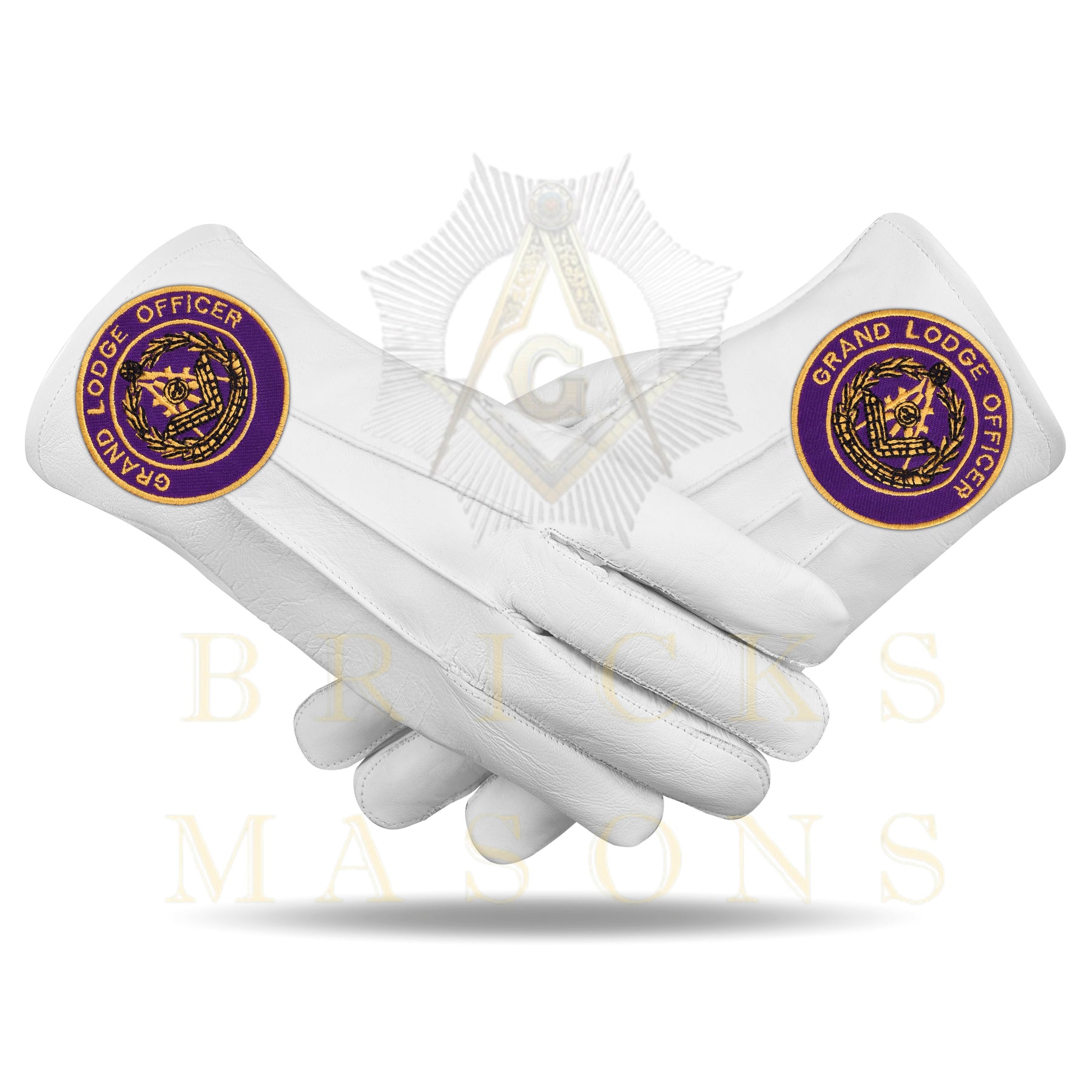 Past Grand Master Blue Lodge Gloves - White Leather Grand Lodge Officer - Bricks Masons