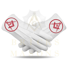 14th Degree Scottish Rite Gloves - White Leather Central Jurisdiction - Bricks Masons
