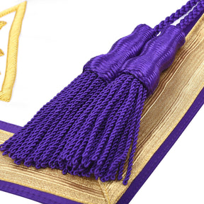 Past Illustrious Master Council Apron - Gold Braid Borders & Purple Machine Embroidery