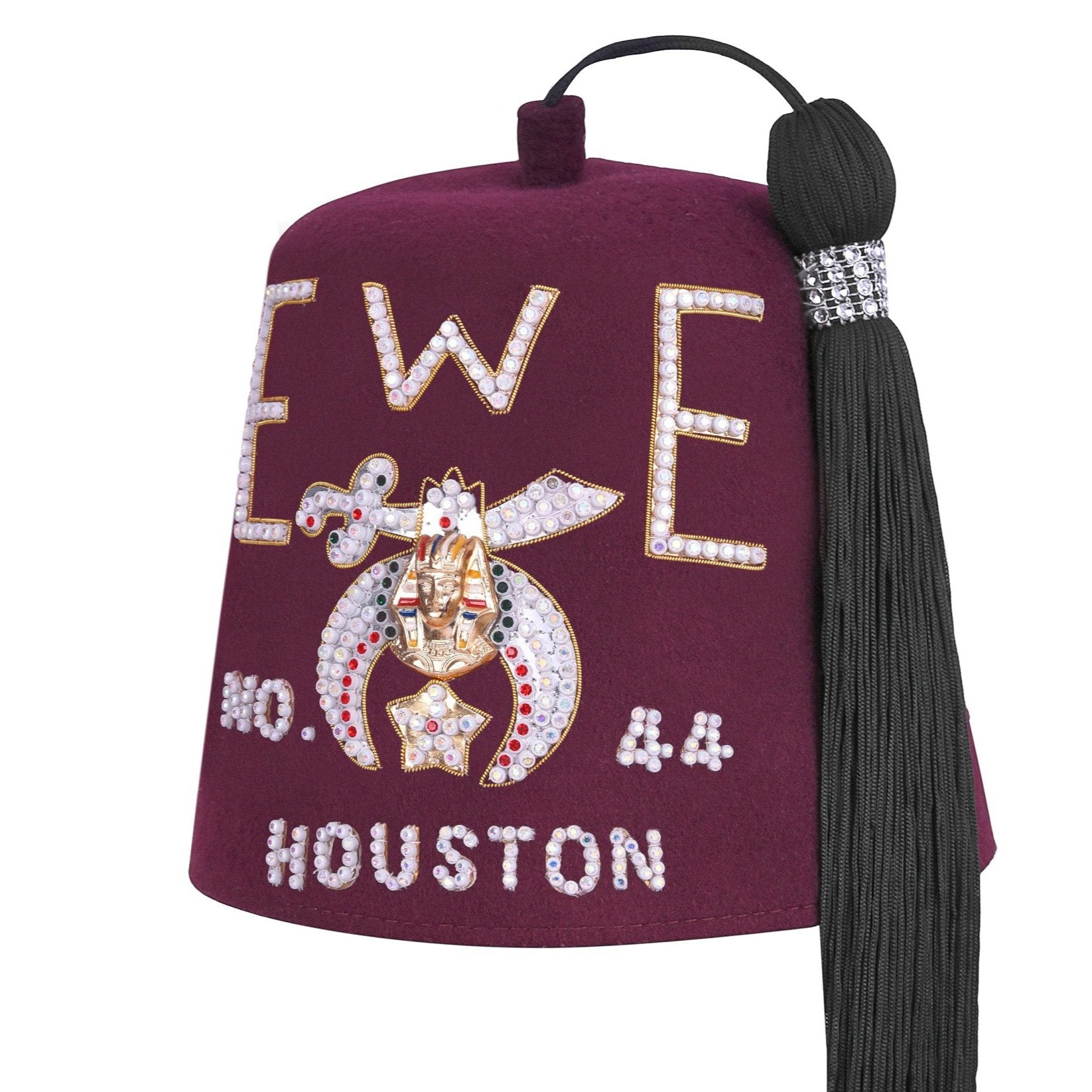 Shriners Fez Hat - Burgundy Wool Color With Rhinestones