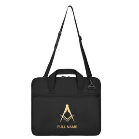 Master Mason Blue Lodge Apron Case - Black Cordura With Gold Embroidered Square & Compass