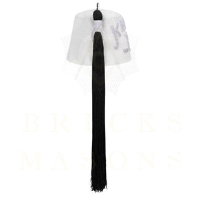DOI Fez Hat - Pure White With Rhinestones (2 Rows as pictured) - Bricks Masons