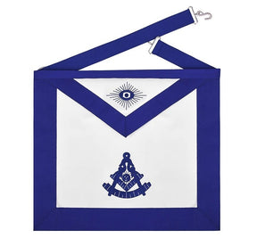 Past Master Blue Lodge Apron - Royal Blue Square & Quadrant With Sun - Bricks Masons