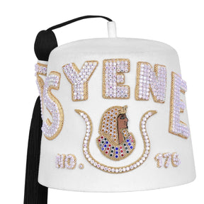 DOI PHA Fez Hat - Pure White With Rhinestones (2 Rows as pictured) - Bricks Masons