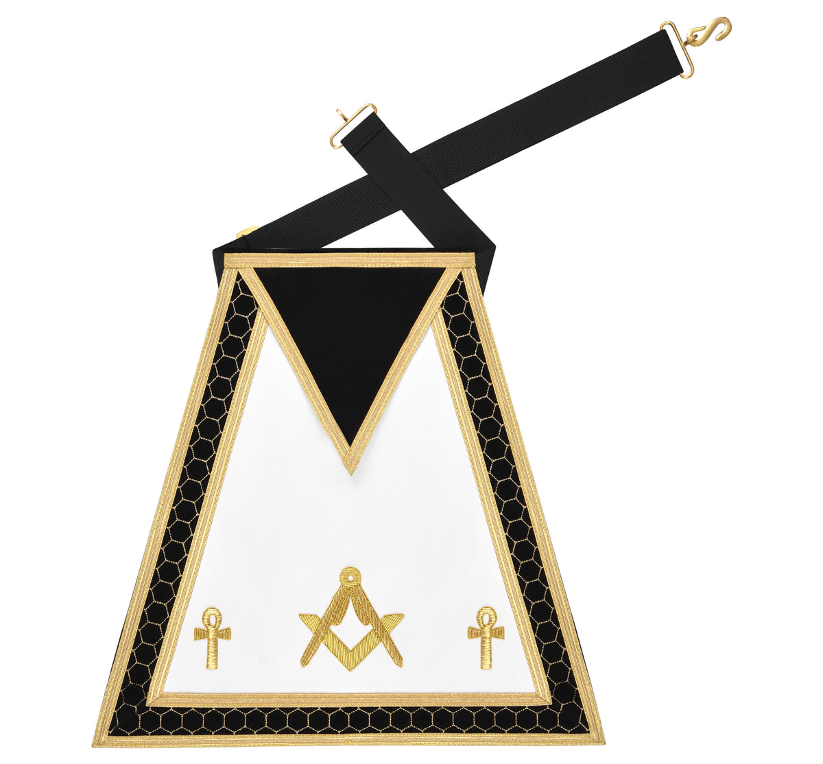 Master Mason Blue Lodge Apron - S&C with Ankh Cross Hand Embroidery Gold Bullion - Bricks Masons