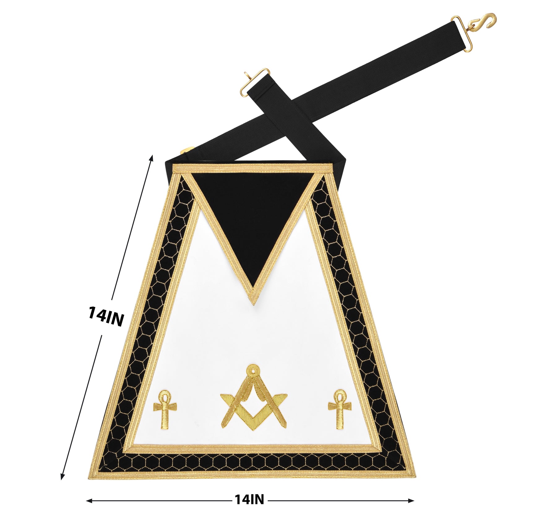 Master Mason Blue Lodge Apron - S&C with Ankh Cross Hand Embroidery Gold Bullion - Bricks Masons