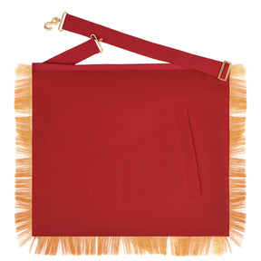 Master Mason Blue Lodge Apron - Red Ribbon Golden Bullion With Wreath & Fringe - Bricks Masons