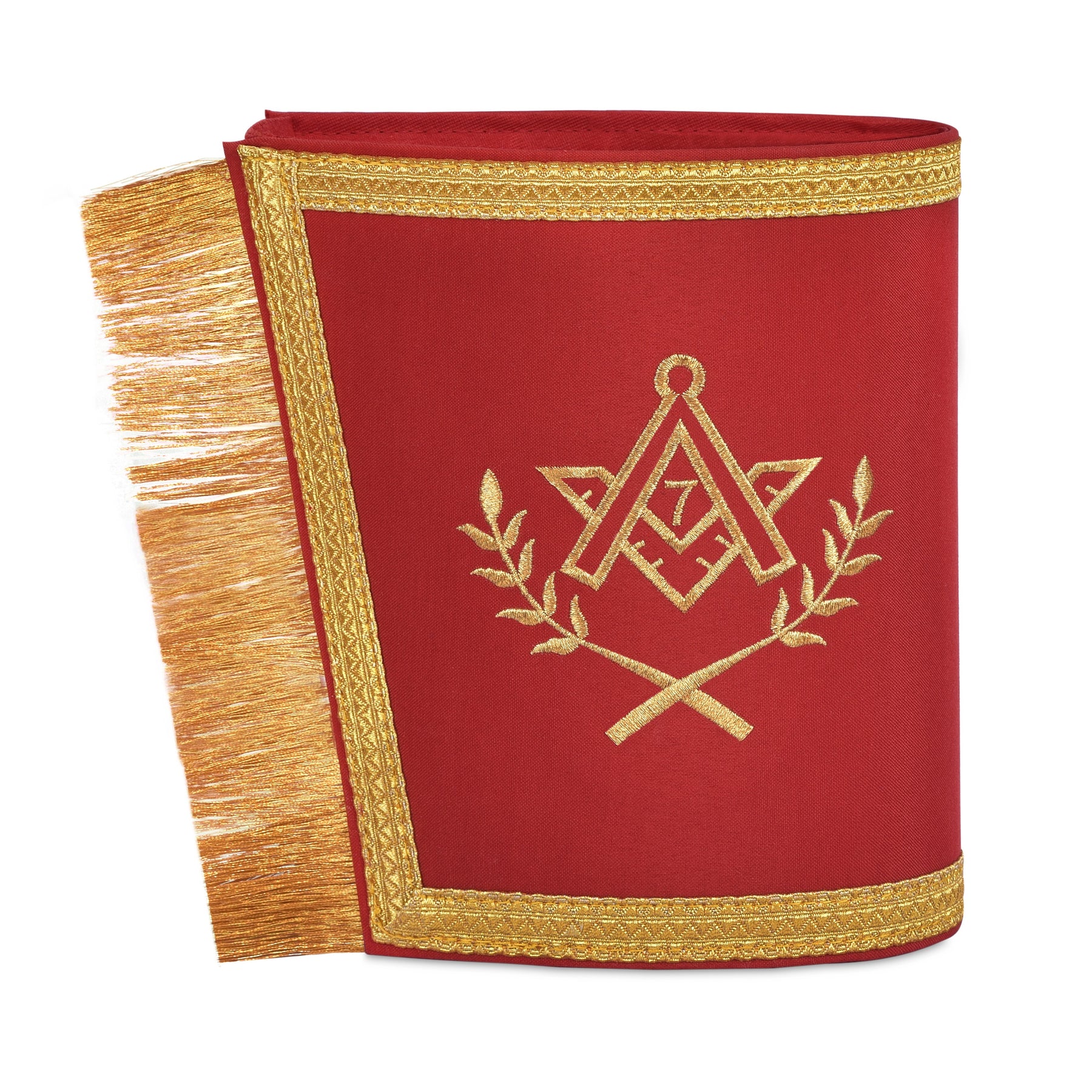 Master Mason Blue Lodge Cuff - Red with Gold Machine Embroidery Bullion & Fringe - Bricks Masons