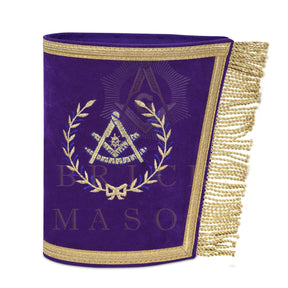 Past Master Blue Lodge Cuff - Velvet Machine Embroidery With Gold Fringe - Bricks Masons