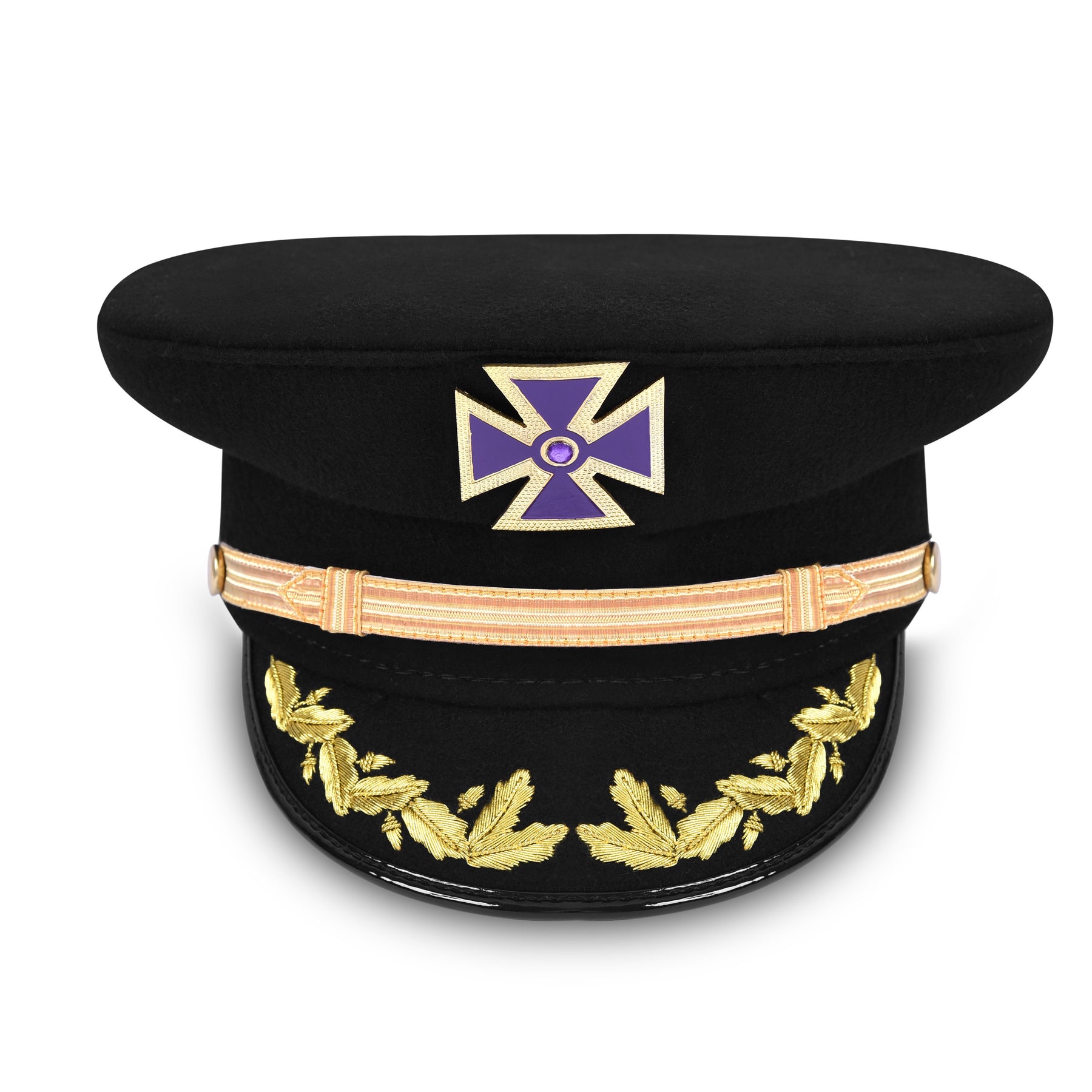 Knights Templar Commandery Fatigue Cap - Purple Metal Cross With Braid & Vinework (Gold/Silver - Bricks Masons