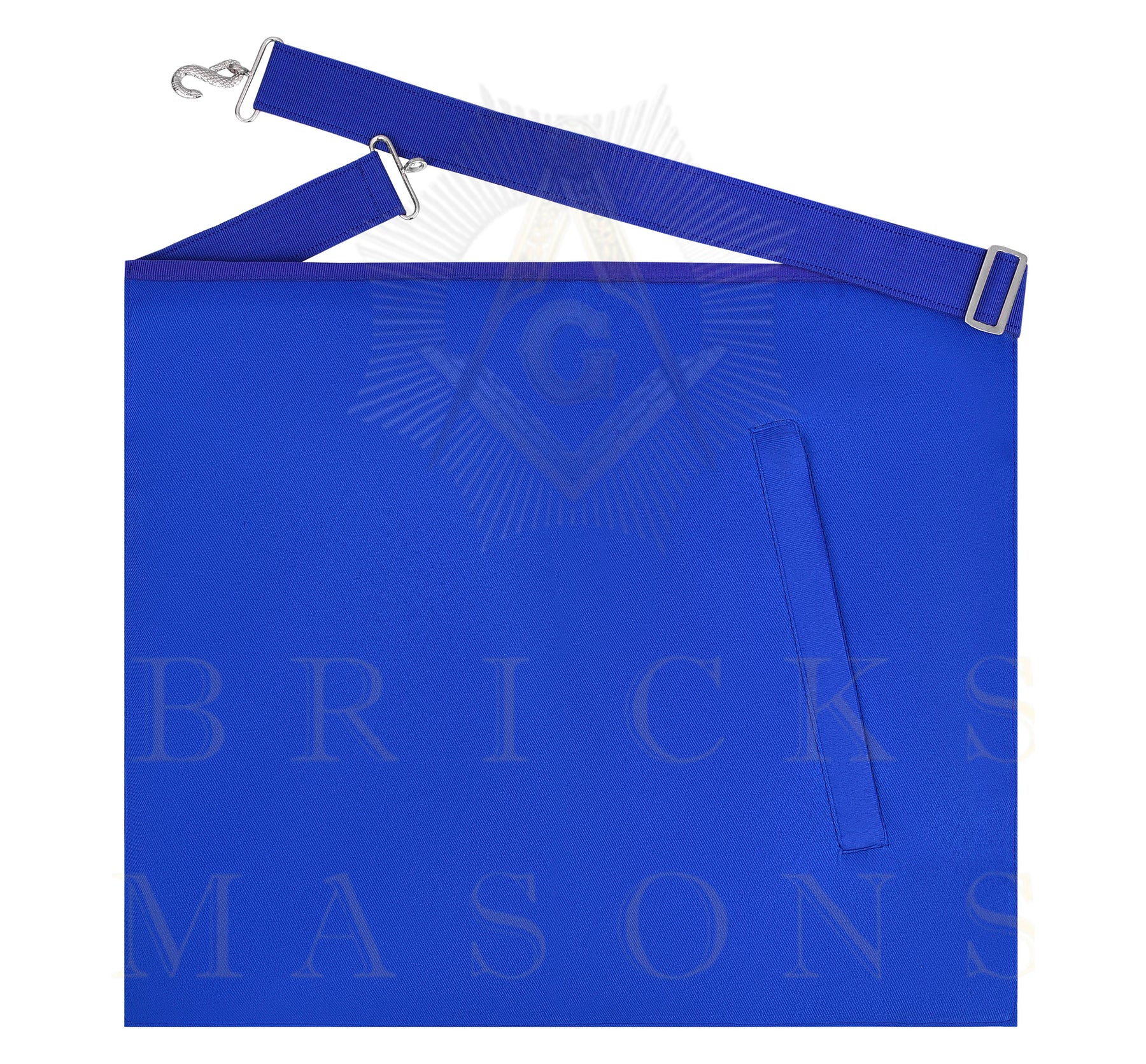 Senior Deacon Blue Lodge Officer Apron - Blue Ribbon With Machine Embroidery Customizable Flap - Bricks Masons