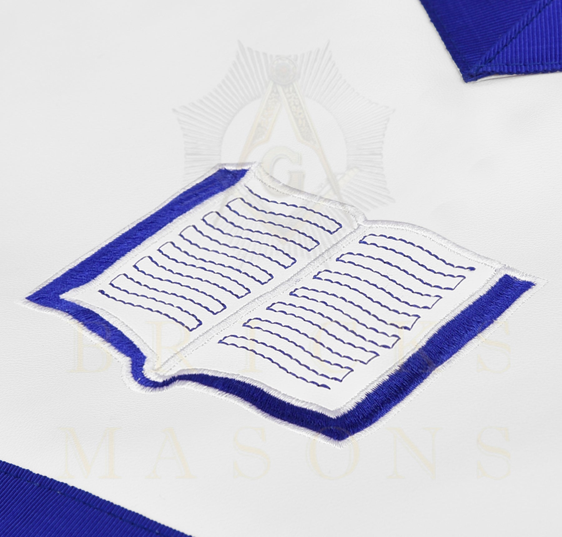 Chaplain Blue Lodge Officer Apron - Blue Ribbon With Machine Embroidery Customizable Flap - Bricks Masons