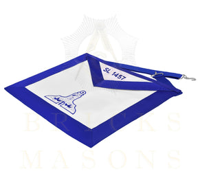 Senior Warden Blue Lodge Officer Apron - Blue Ribbon With Machine Embroidery Customizable Flap - Bricks Masons