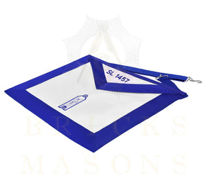 Junior Warden Blue Lodge Officer Apron - Blue Ribbon With Machine Embroidery Customizable Flap - Bricks Masons