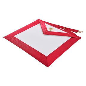 Excellent Master Allied Masonic Degrees Apron - Red Moire Ribbon With Embroidered Gold Pentagram - Bricks Masons