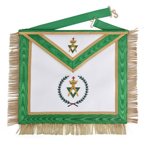 Sovereign Master Allied Masonic Degrees Apron - Green Ribbon With Gold Trim & Fringe - Bricks Masons