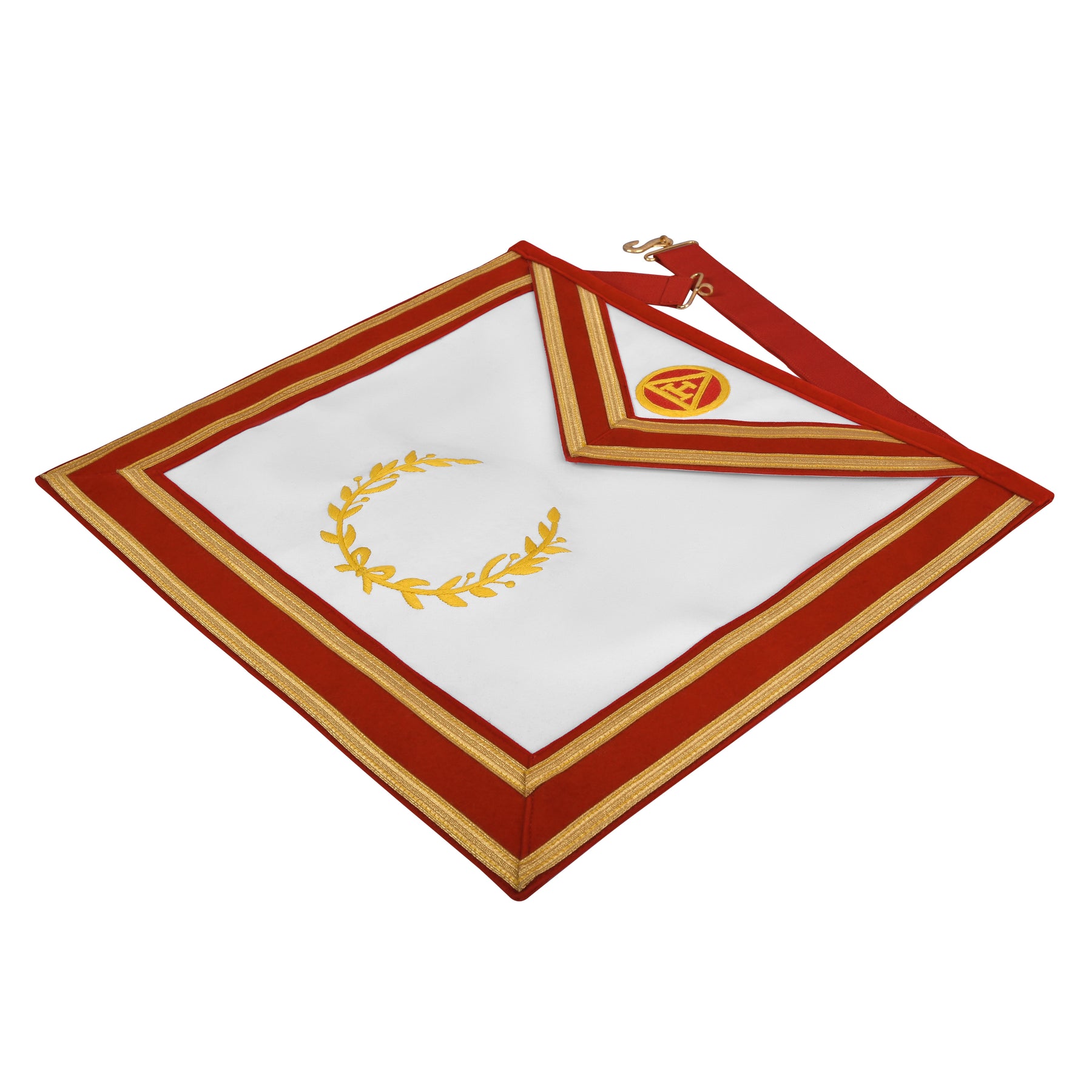 Royal Arch Chapter Apron - Red Velvet With Gold Embroided Emblem & Braid - Bricks Masons